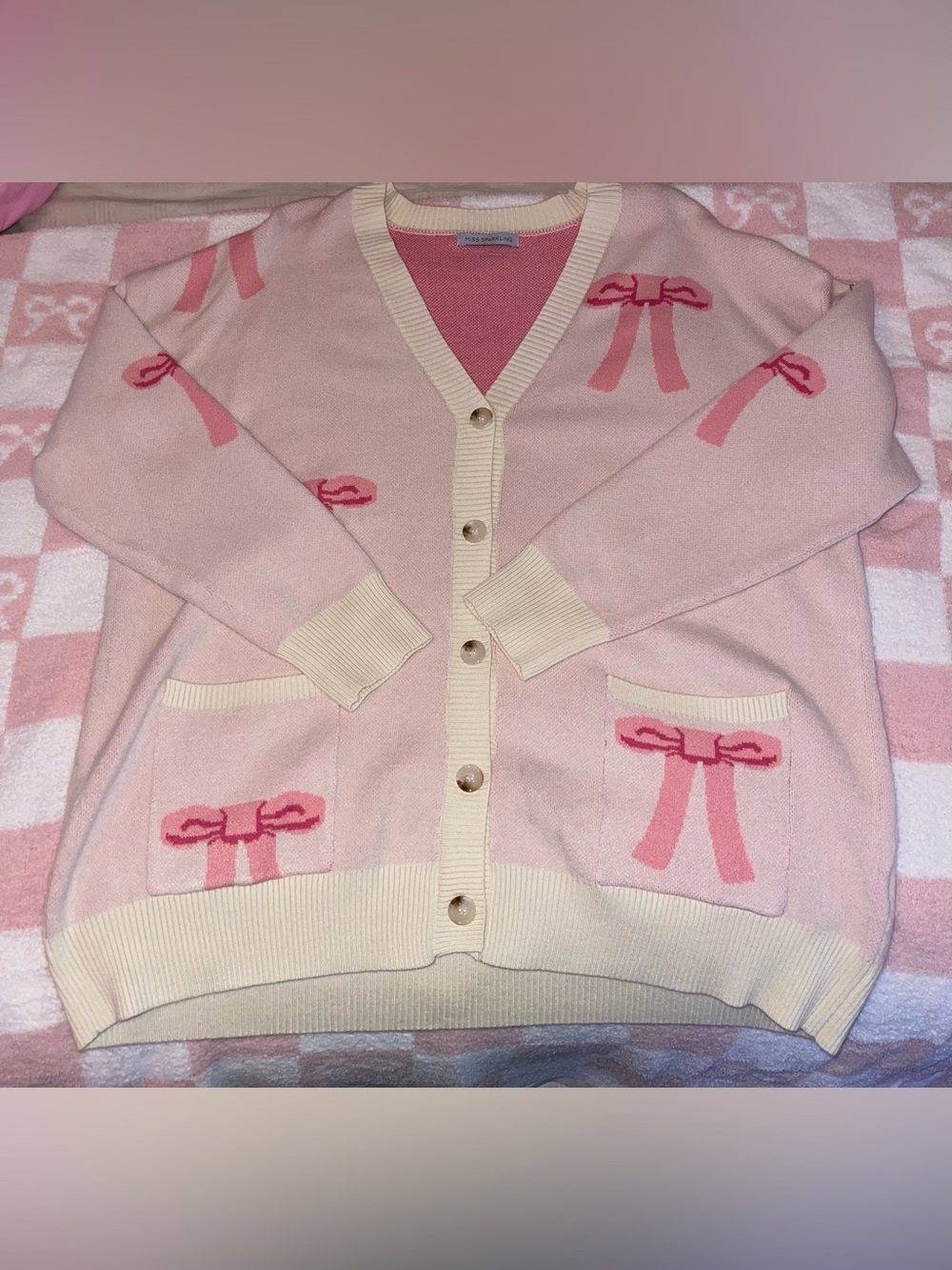 Miss Sparkling All Over Bow Knit Cardigan